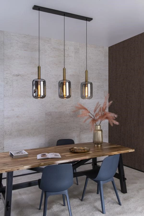 Lucide JOANET - Pendant light - 3xE27 - Smoke Grey - ambiance 1